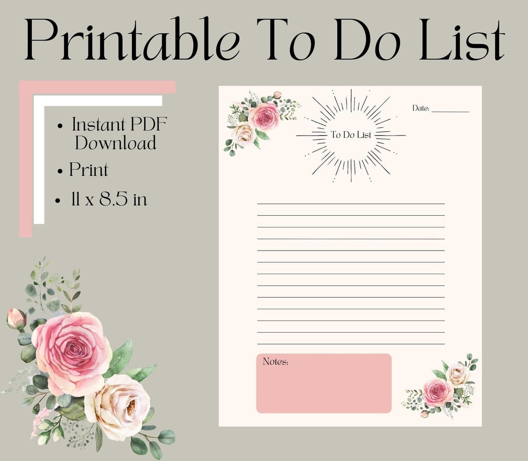 Printable Floral to Do List Instant Download 8.5x11 Sheet - Etsy
