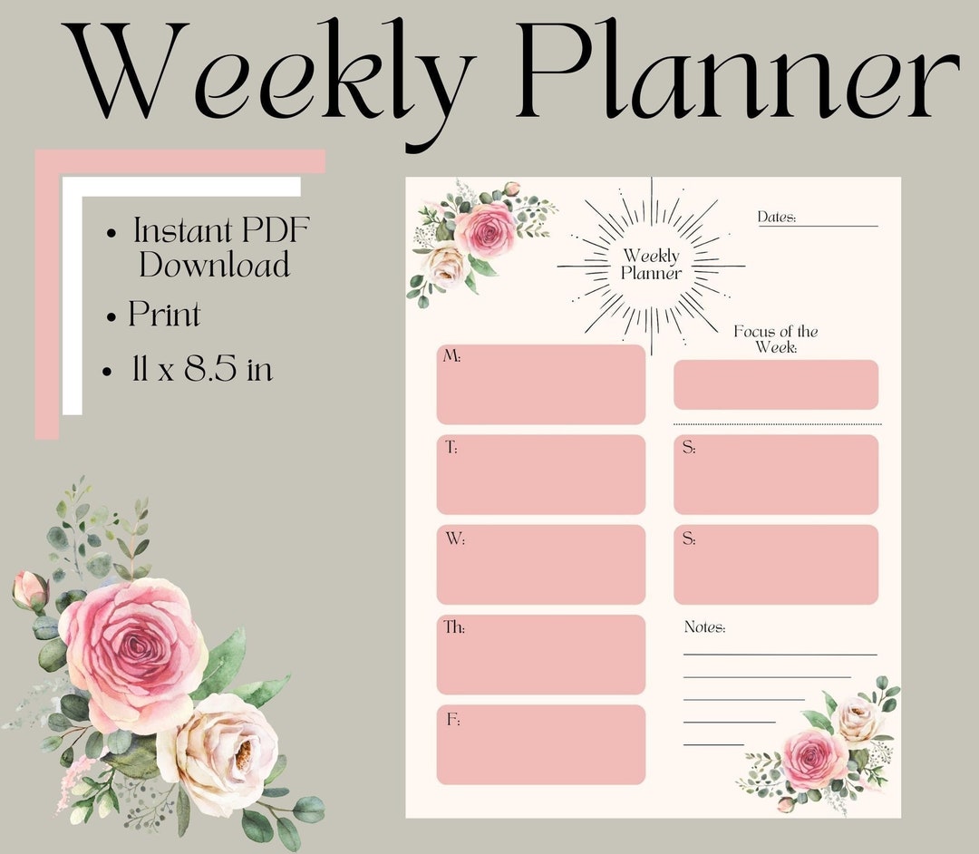 Weekly Planner Printout Template Floral Stationary Instant Download to ...