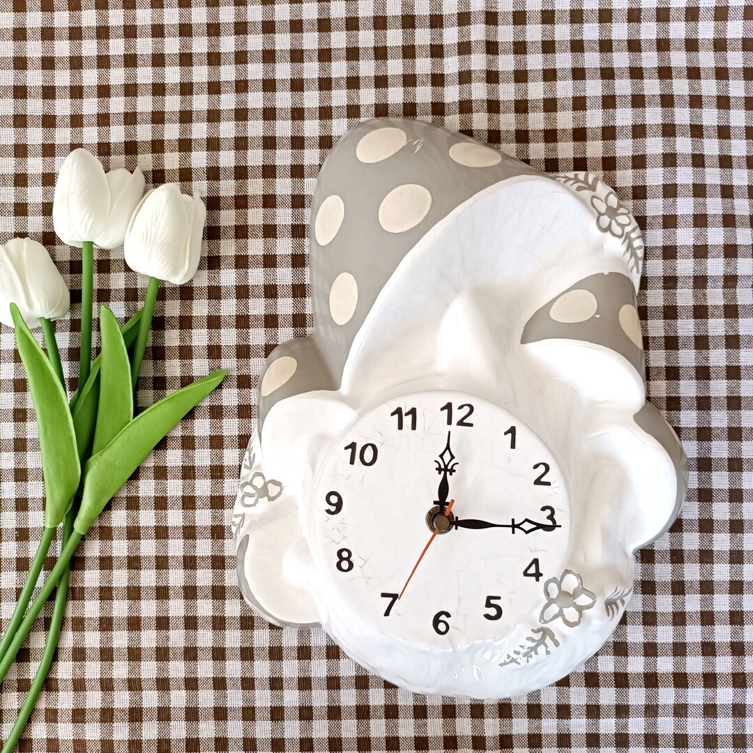 Cottagecore Clock Mushroom Toadstool Ceramic Wall Clock Etsy