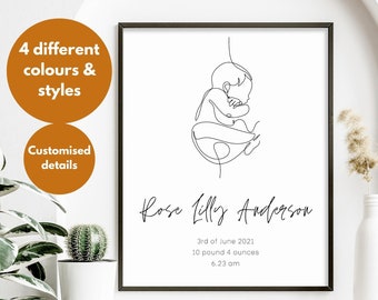 Custom Baby Birth Poster, Newborn Baby Poster, Name Print, Name Poster, Downloadable Print, Nursery Wall Print, Printable, Minimalist