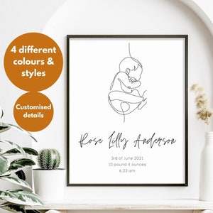 Custom Baby Birth Poster, Newborn Baby Poster, Name Print, Name Poster, Downloadable Print, Nursery Wall Print, Printable, Minimalist