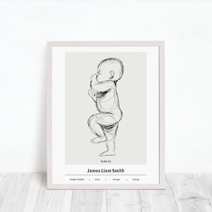 Geburtsposter im Maßstab 1:1, Baby baby to scale, Personalisierte Geburtsdaten, Baby Wandkunst, Linie Baby Skizze, BabyDruck, Babyposter