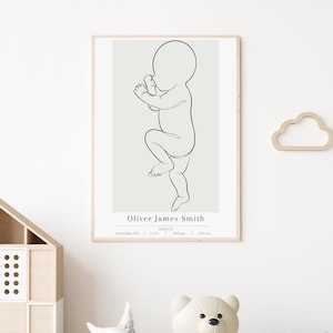 Custom Birth Poster Scaled 1:1, Newborn Baby to Scale, Personalised Birth Details, Baby Wall Art, Line Baby Sketch, Baby Print, Baby Gift