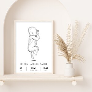Custom Birth Poster Scaled 1:1, Newborn Baby to Scale, Personalised Birth Details, Baby Wall Art, Line Baby Sketch, Baby Print, Baby Gift