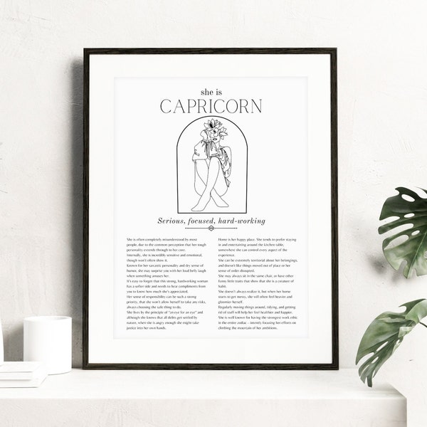 Capricorn Zodiac Print, Zodiac Gift, Capricorn Printable, Zodiac Print, Zodiac Decor, Birthday Gift, Astrology, Instant Download, Star Sign