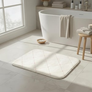 Alfombrilla de baño minimalista de espuma viscoelástica, alfombra de baño con estampado de rombos blancos, alfombrilla de ducha antideslizante y absorbente, decoración moderna para spa en casa, bonito regalo.