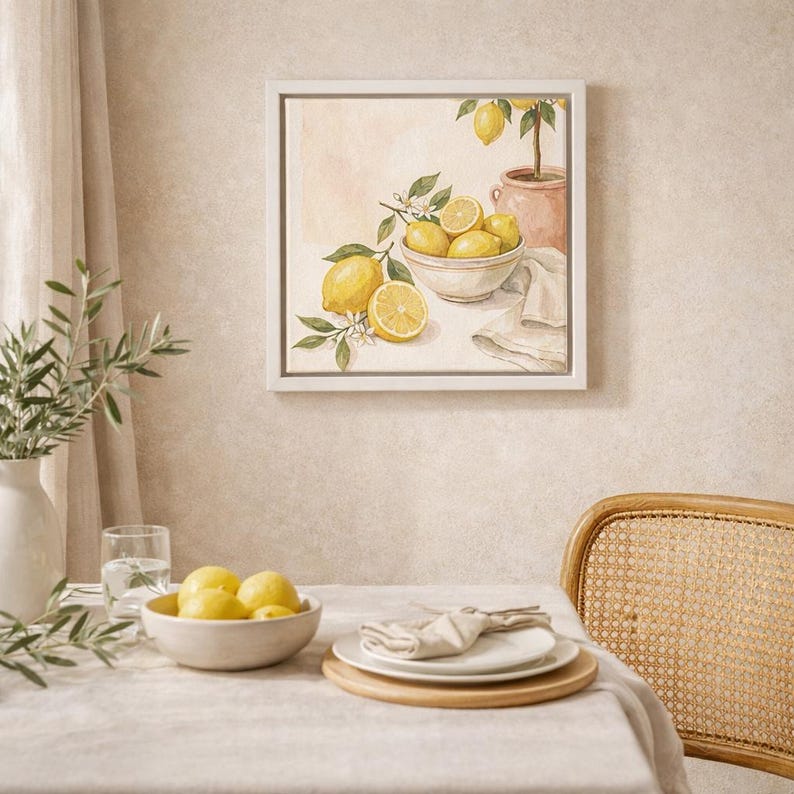 Citronstilleben Canvastavla, Lantlig köksdekor, Inramad tavla bild 12