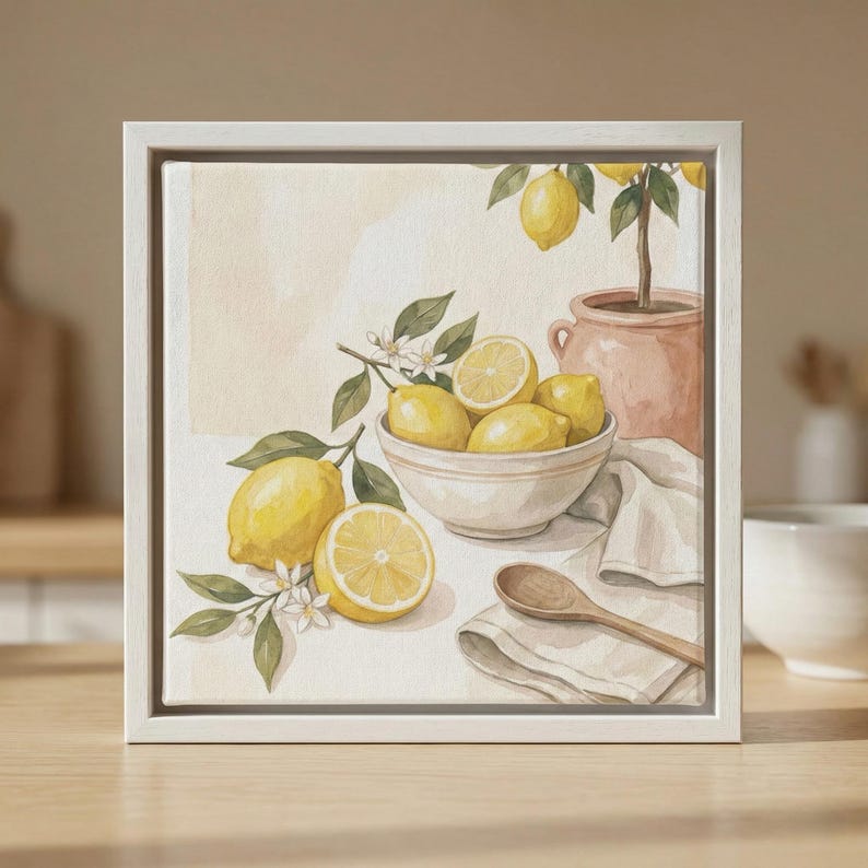 Citronstilleben Canvastavla, Lantlig köksdekor, Inramad tavla bild 8