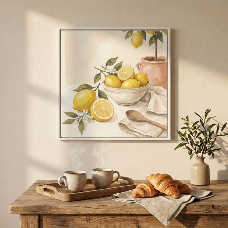 Citronstilleben Canvastavla, Lantlig köksdekor, Inramad tavla bild 5