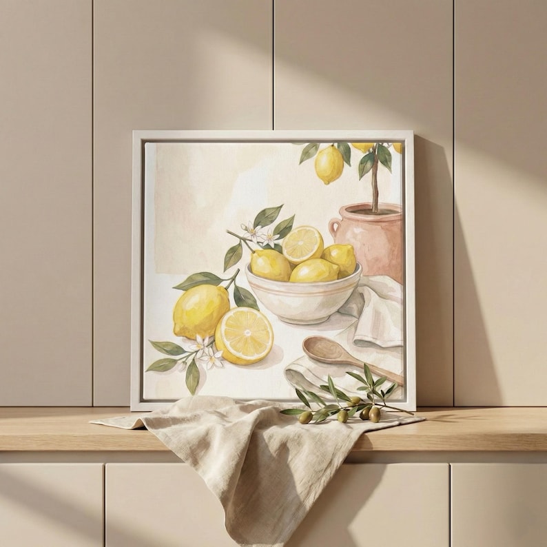 Citronstilleben Canvastavla, Lantlig köksdekor, Inramad tavla bild 1