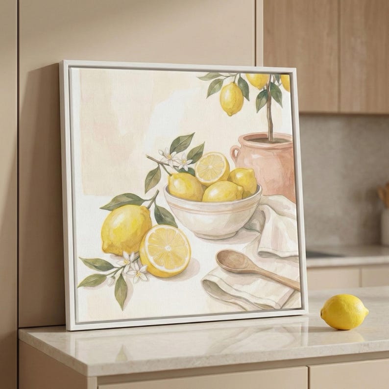 Citronstilleben Canvastavla, Lantlig köksdekor, Inramad tavla bild 9