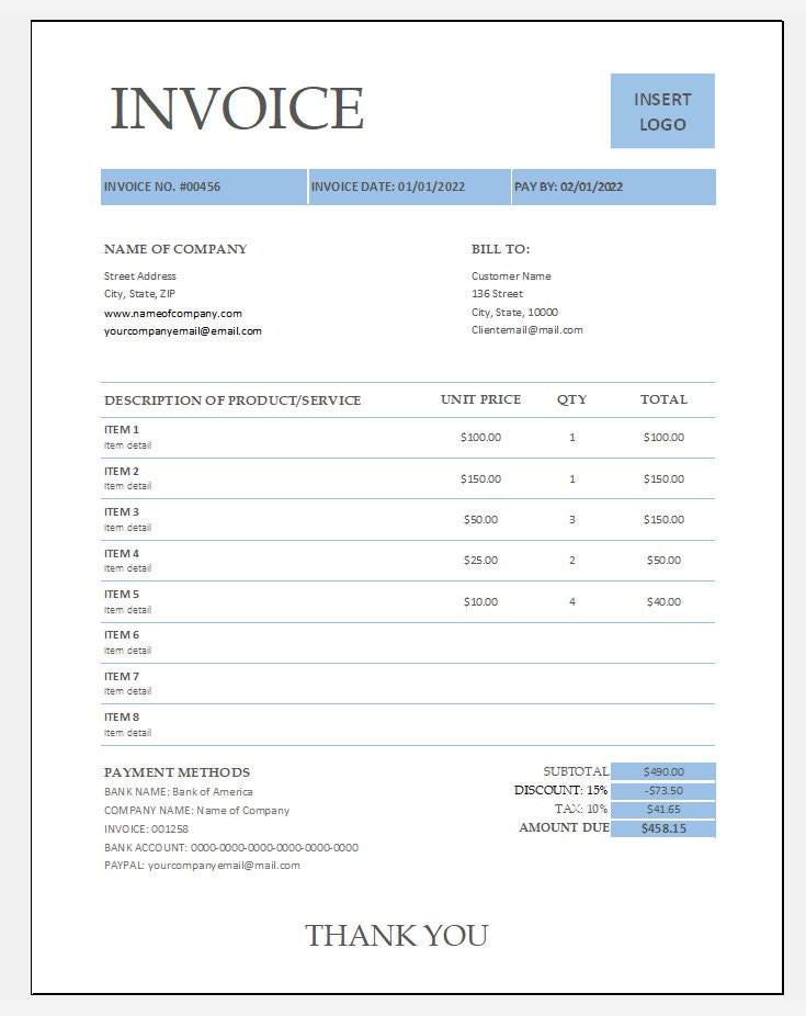 Printable Invoice Template - Excel/PDF