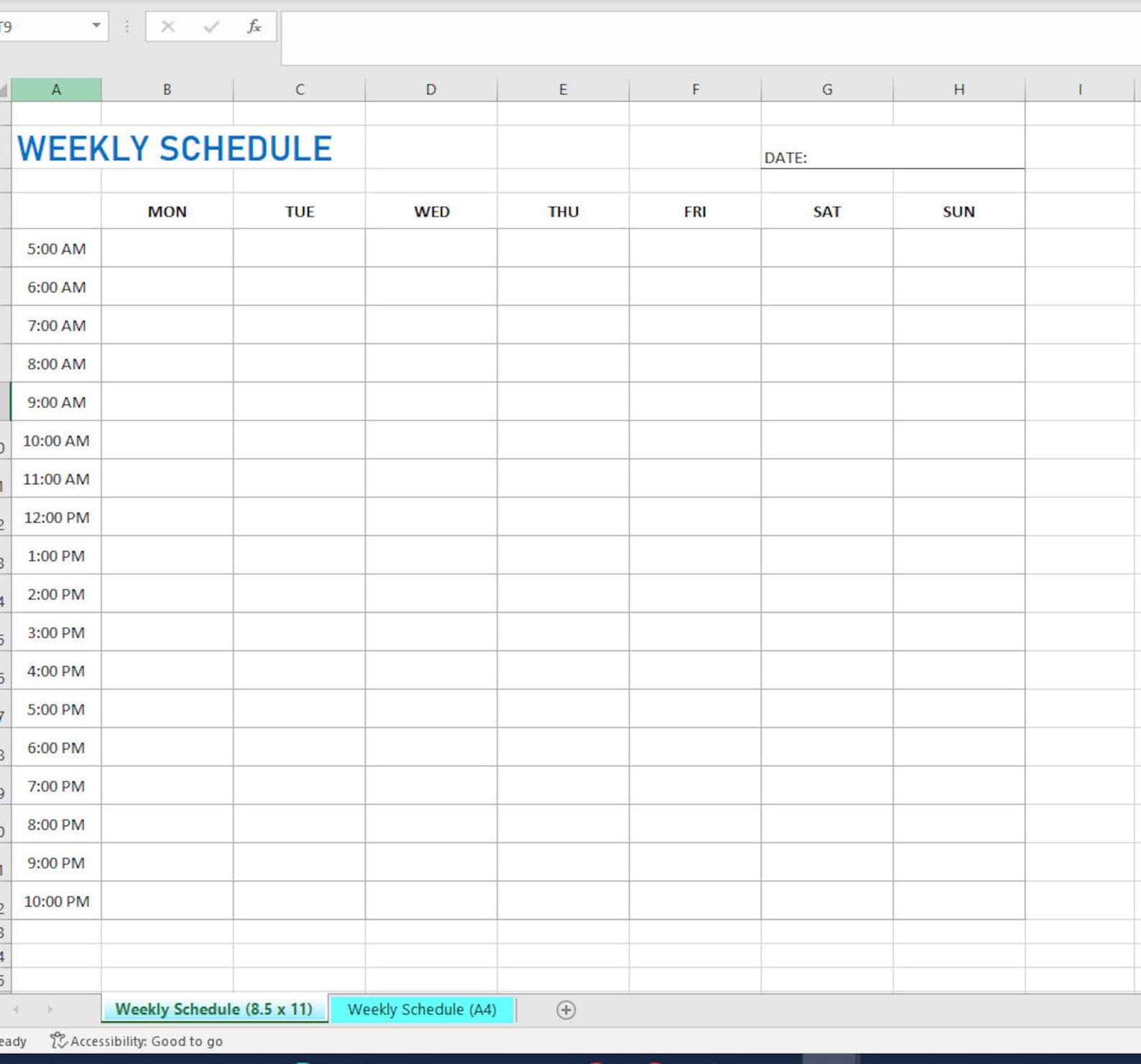 Hourly Weekly Schedule Template - Excel - Etsy
