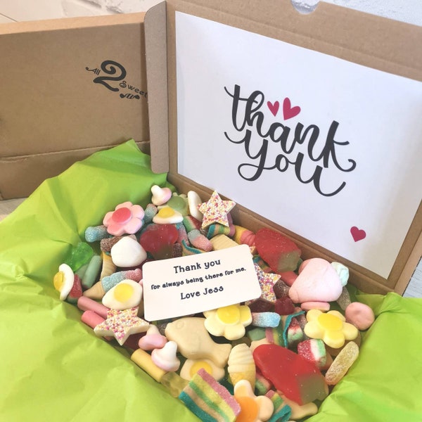 Thank You Gifts Sweets Box Personalised letterbox sweets- Thank you Gifts Card -Present Gift to say-Thank You-Leaving Present Gift