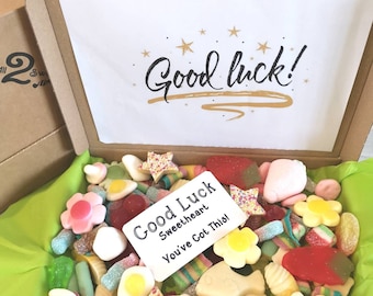 Good Luck Exams sweets Hamper Gift for GCSE A Level Exams Revision Good Luck Card New Job.