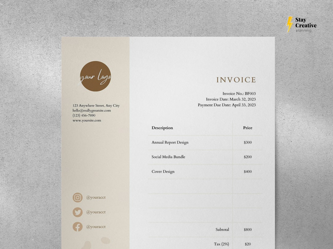 Minimalist Invoice for Canva Small Business Invoice Template Editable ...