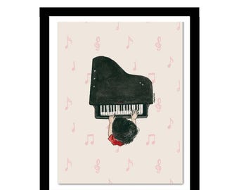 Ilustração de piano para criança pequena – Arte minimalista para parede de quarto de bebê (Download digital)