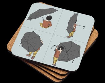 Conjunto de porta-copos em formato de guarda-chuva para bebês | Arte original | Decoração para quarto infantil com base de cortiça | Presente para os pais