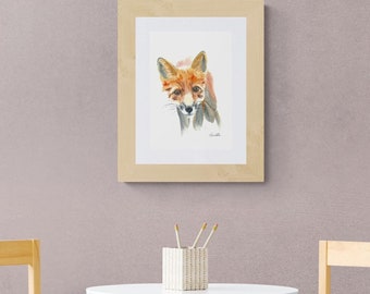 Fox Watercolor Painting: Original Animal Art, 9"x12" with Mat