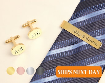 Tie Clip and Cufflink Set Personalized, Engraved Cuff Links Set, Groomsmen Gifts for Him Groomsman Gift Dad Best Man Father of the Bride