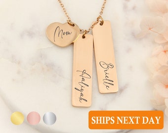 Personalized Necklace Custom Kids Name Necklace Multiple Kids Names for Mom Vertical Bar Engraved Necklace Handmade Jewelry Gift for Grandma