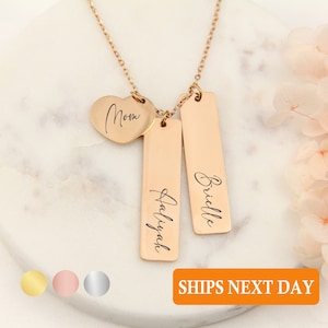 Personalized Necklace Custom Kids Name Necklace Multiple Kids Names for Mom Vertical Bar Engraved Necklace Handmade Jewelry Gift for Grandma