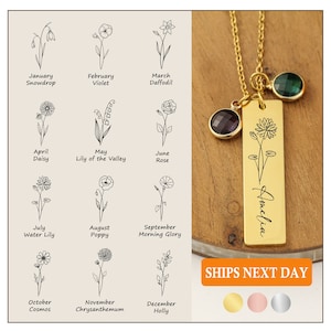Birth Month Flower Necklace Personalized Birthstone Necklace for Women Bridesmaid Gift Handmade Jewelry Personalized Gift For Women
