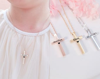 Custom Girls Cross Necklace, Personalized Engraved Kids Cross Necklace, Girls Jewelry, Custom Kid Jewelry, First Communion Necklace, Christ