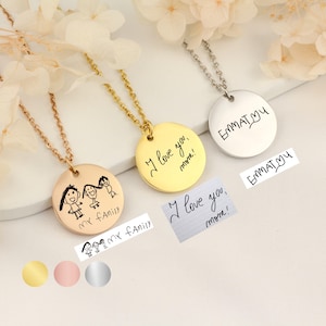 Bijoux écriture manuscrite personnalisés Collier personnalisé Collier écriture manuscrite réelle Cadeau commémoratif pour maman Bijoux faits main Collier dessin pour enfant