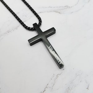 Personalized Cross Necklace Men Custom Engraved Mens Jewelry Cross Pendant Necklace Baptism Christian Bible Verse Gifts for Him image 5