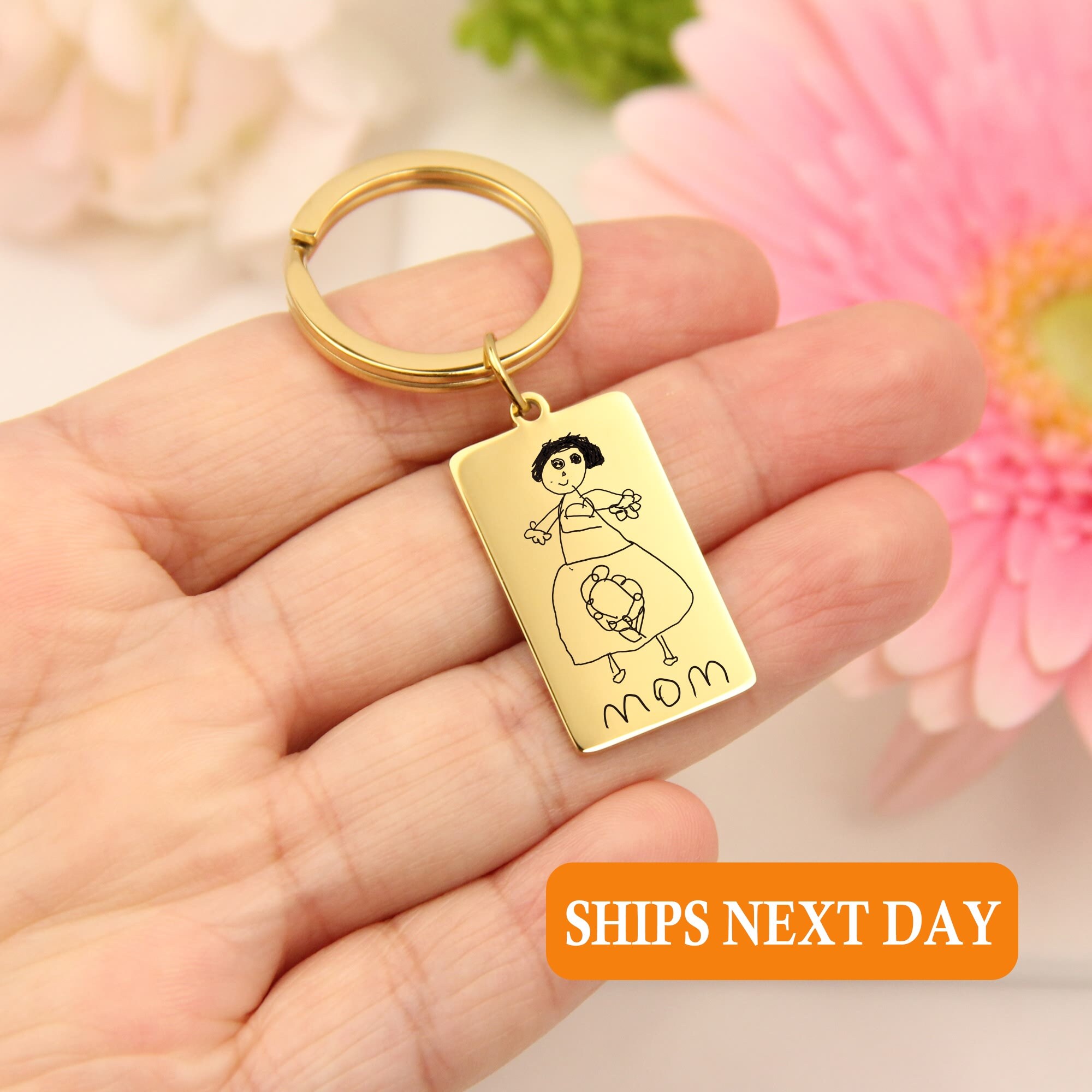 Custom Handwriting Keychain, Engraved Kid Drawing Keychain, Personalized Children Drawing, Custom Quote Keychain, gift for mom, gift for dad