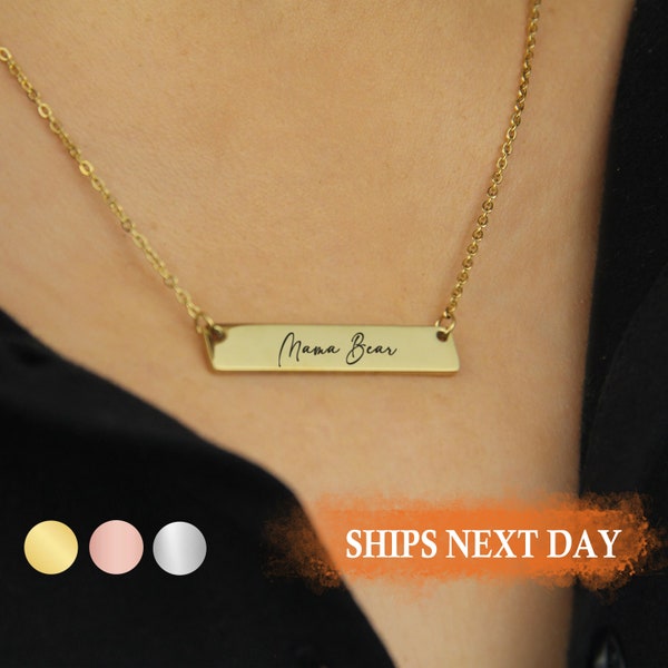 Personalisierte Bar Halskette für Sie Individuell gravierte Namenskette für Frauen Geschenk Gold Bar Name Schmuck Koordinaten Halskette