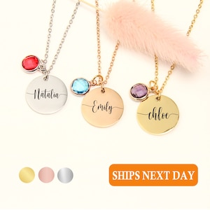 Personalized Birthstone Necklace for Women Best Holiday Gift Unique Christmas Jewelry Monogram Name Handmade Engraved Bridesmaid Jewelry