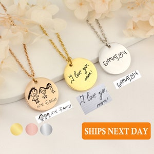 Custom Handwriting Jewelry Personalized Necklace Actual Handwriting Necklace Memorial Gift For Mom Handmade Jewelry Kid&#39;s Drawing Necklace