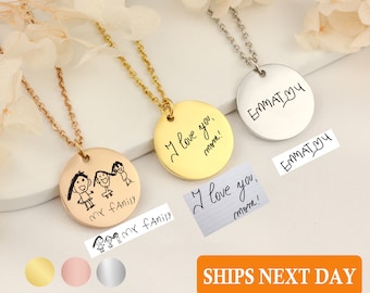 Bijoux d’écriture personnalisés Collier personnalisé Collier d’écriture réelle Cadeau commémoratif pour maman Bijoux faits à la main Collier de dessin pour enfants