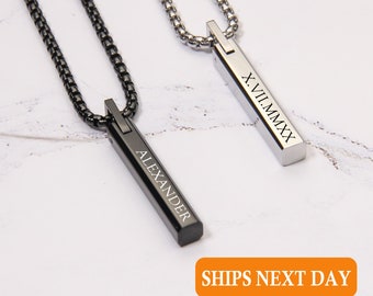 Personalized Bar Necklace for Men Custom Engraved Name Pendant Jewelry Necklaces Gifts for Him Dad Boyfriend Gift for Dad Husband