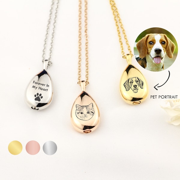 Gepersonaliseerde Crematie Sieraden Teardrop Huisdier Portret Urn Ketting Urn Ketting Hanger voor As Crematie Hond Crematie Urn Huisdieren Memorial