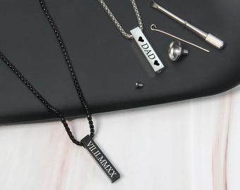 Custom Men Cremation Necklace, Ashes Necklace, Cremation Pendant for Men, Urn Necklace, Pet Memorial Ashes, Human or Pet Memorial Gift