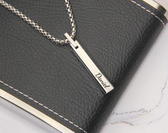 Collier prénom homme personnalisé, collier gravé pour homme, pendentif barrette, collier personnalisé, bijoux pour homme, cadeau de Noël pour homme