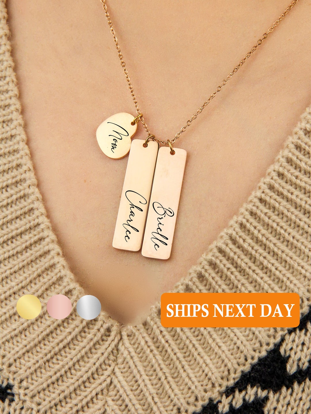 Personalized Engraved Necklace Family Names Necklace Name Etsy