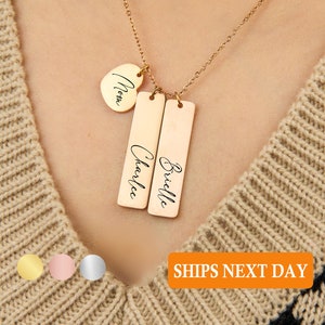 Personalized Engraved Necklace Family Names Necklace Name Vertical Bar Necklace Handmade Jewelry Gift Christmas Gift Necklace for Women