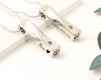 Personalized Cremation Urn Necklace, Birthstone Ashes Necklace, Memorial Engraving Handmade Gift, Jewelry for Human Ashes
