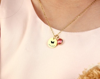 Custom Child Necklace, Personalized Kids Necklace, Girl Birthstone Jewelry, Daughter Necklace, Custom Kid Jewelry, Little Girl Jewelry gift