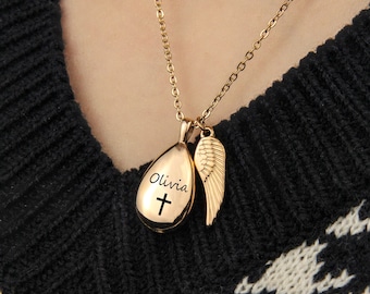 Urn Necklace for Human Ashes - Cremation Jewelry Personalized - Custom Engraved Teardrop Urn Necklace - Memorial Jewelry