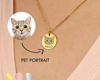 Custom Pet Portrait Necklace, Pet Memorial Gift, Engraved Dog Cat Photo Jewelry, Gifts for Dog Mom Pet Lover, Gift for Her Pet Loss