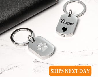 Personalized Paw Print Urn Memorial Keychain for Dog/Cat Pets Ashes, Personalized Cremation Urn Keychain, Engraved Dog Ashes Keepsake