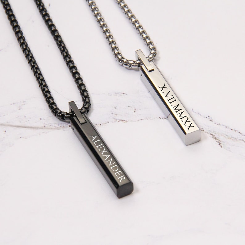 Custom Men's Name Necklace, Engraved Necklace for Men, Box Chain