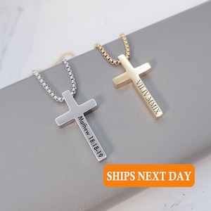 Custom Boys Cross Necklace, Personalized Engraved Kids Cross Necklace, Boys Jewelry, Custom Kid Jewelry, First Communion Necklace, Christ