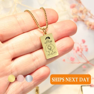 Personalized Handwriting Necklace, Actual Handwriting Signature Necklace Memorial Gift For Mom Handmade Gift For Her Kid&#39;s Drawing Necklace