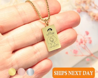 Personalized Handwriting Necklace, Actual Handwriting Signature Necklace Memorial Gift For Mom Handmade Gift For Her Kid's Drawing Necklace